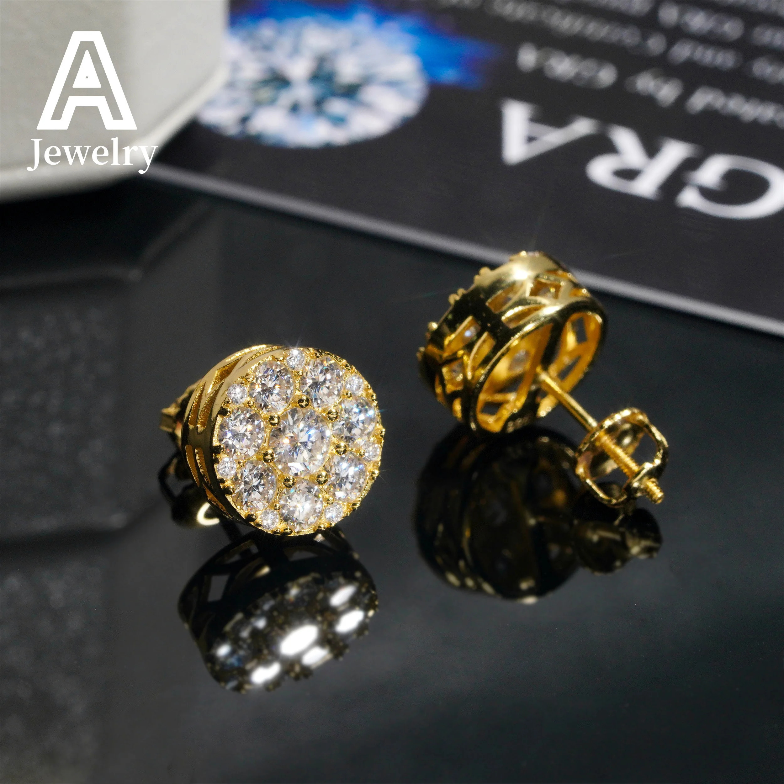 Pass Diamond Tester VVS Moissanite Earrings 925 Sterling Silver Jewelry Square Shape Diamond Studs Screw Back Hip Hop Earrings