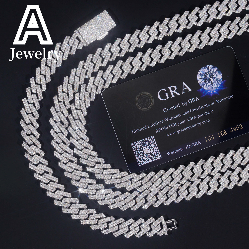 ced out Miami cuban chain hip hop jewelry necklace s925 moissanite diamond cuban link chain 12mm sharp cuban necklace bracelet