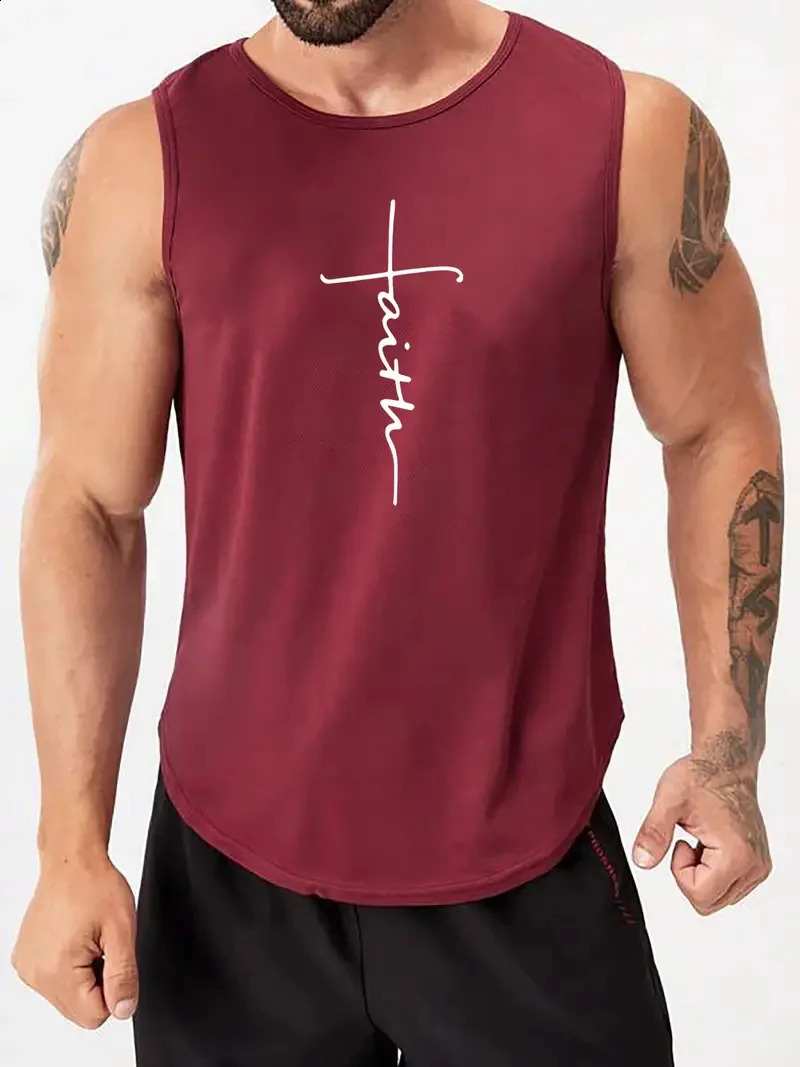 Summer Simple Letter Print Mens Round Neck Tank Top Gym Fitness Training Sports Vest Plus Size Man Sleeveless Shirt Casual Tees 250324