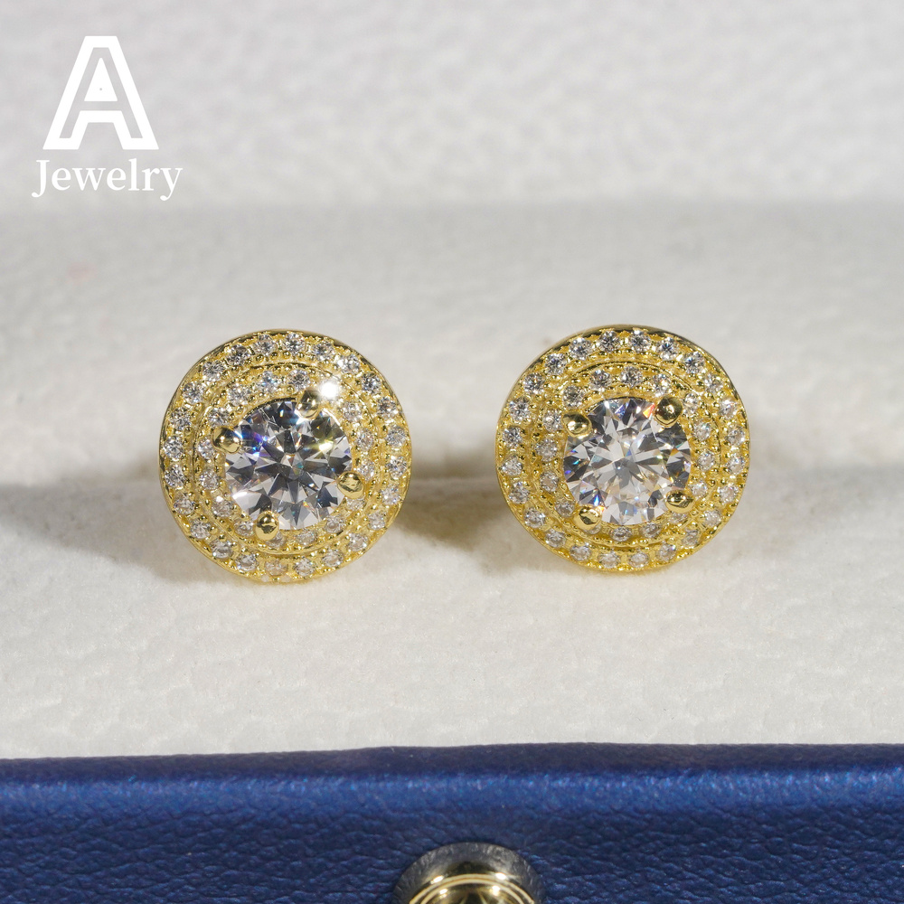 Ready to ship Jewelry Wholesale Round Circle ear studs 925 Rhodium Plating jewelry moissanite stud earring