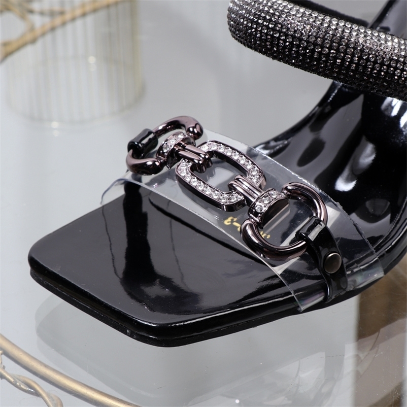 Womens slippers summer fashion Transparent belt metal decoration box shaped square Alien heel high heels wearing sandals 250322