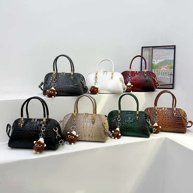 Black Alligator Handbag Brand Boston For Women Crocodile Pattern Pu Leather Shoulder Crossbody Bag Classic Briefcase