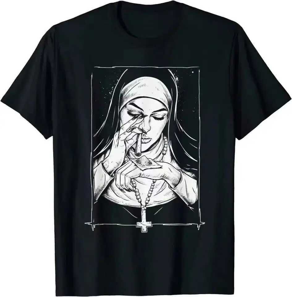 Take Drugs Nun T-shirt Satanic Bad Evil Nun tattoo printing Ts Harajuku casual new arrival summer casual cool mens top X250324