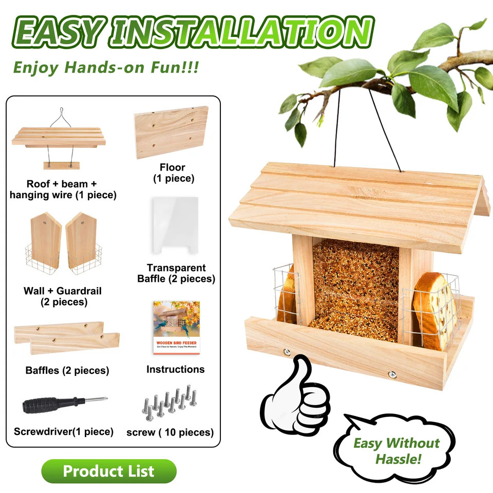 Bird Feeders For Outdoors Hanging Wooden Feeder Hopper Cardinal House Large With Suet Ho 250320