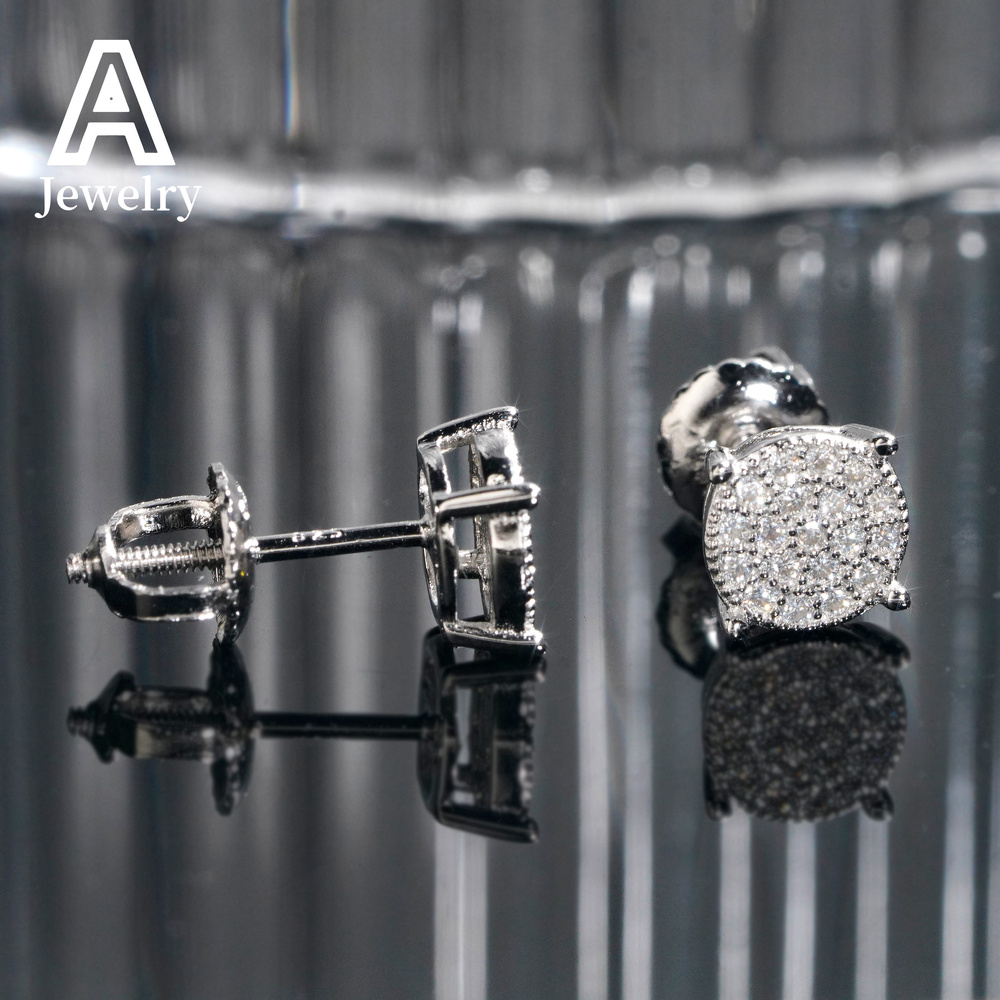 Fashion Screw Back Moissanite Earrings 925 Sterling Silver Hip Hop Jewelry Pass Diamond Tester Fashion Ear Studs