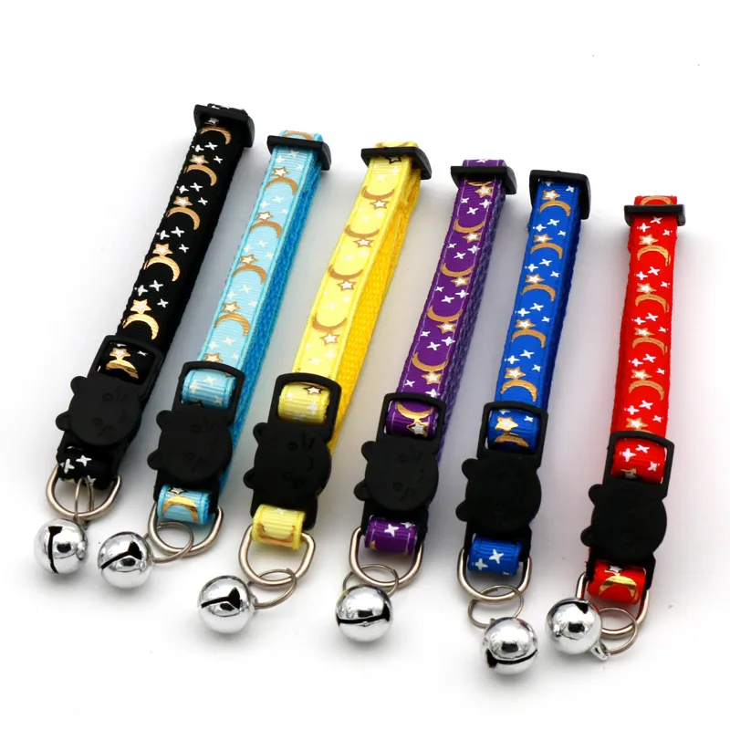 New Pet Supplies Hot Stamping Moon Star Cat Collar Dog Collar Cat Buckle Gold Detachable Reflective Dog Safety Buckle Collar Wholesale Adjustable LL