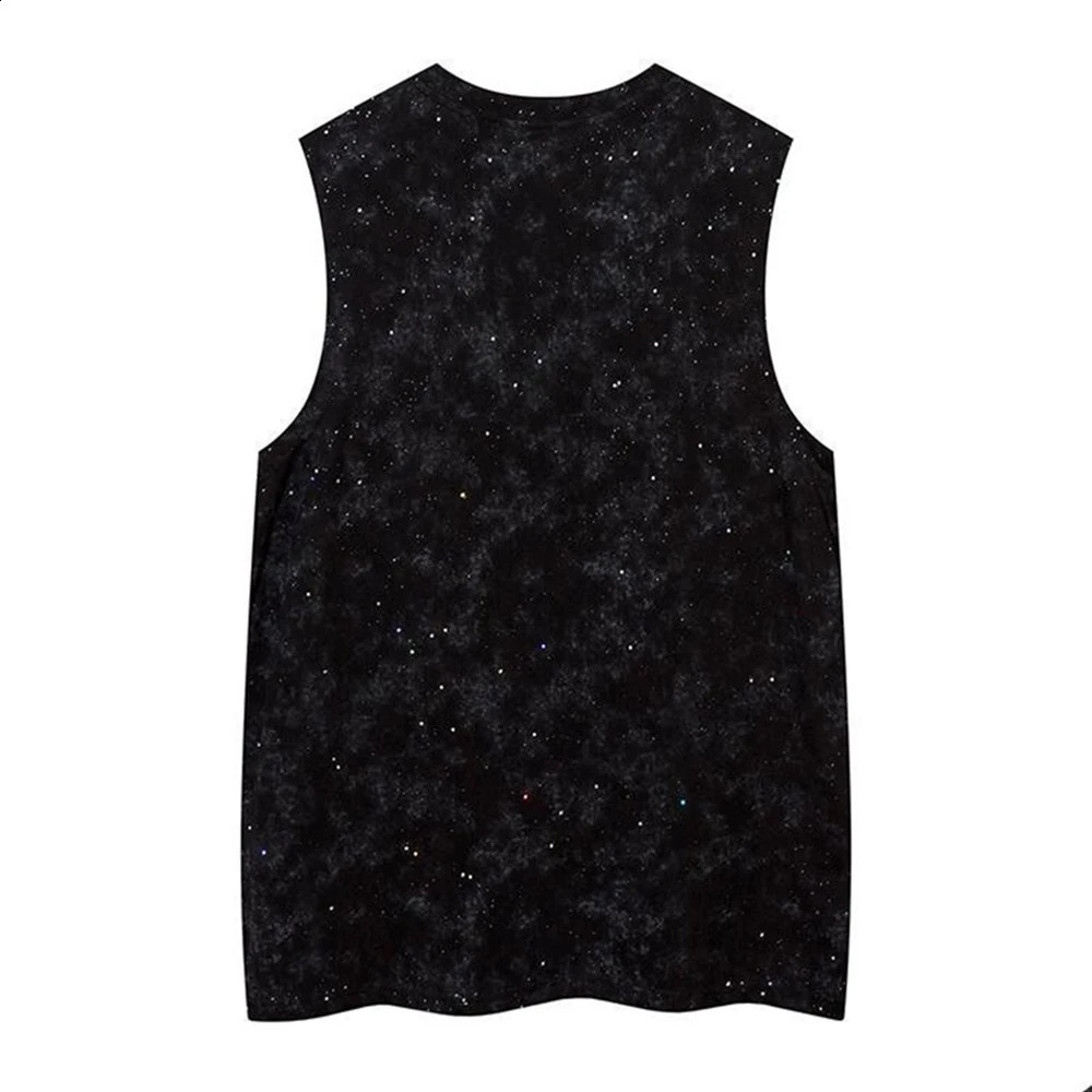 Mens Vest Shiny Night Sky Casual Tank Top Nightclub Streetwear Fashion Stage Performances Niche Cross Top Mens Clothing 250321