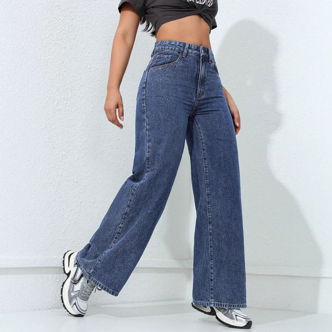 American wide leg jeans for women in the spring of 2025, washed with water, loose fit, slimming straight leg, floor length denim pants JEANS