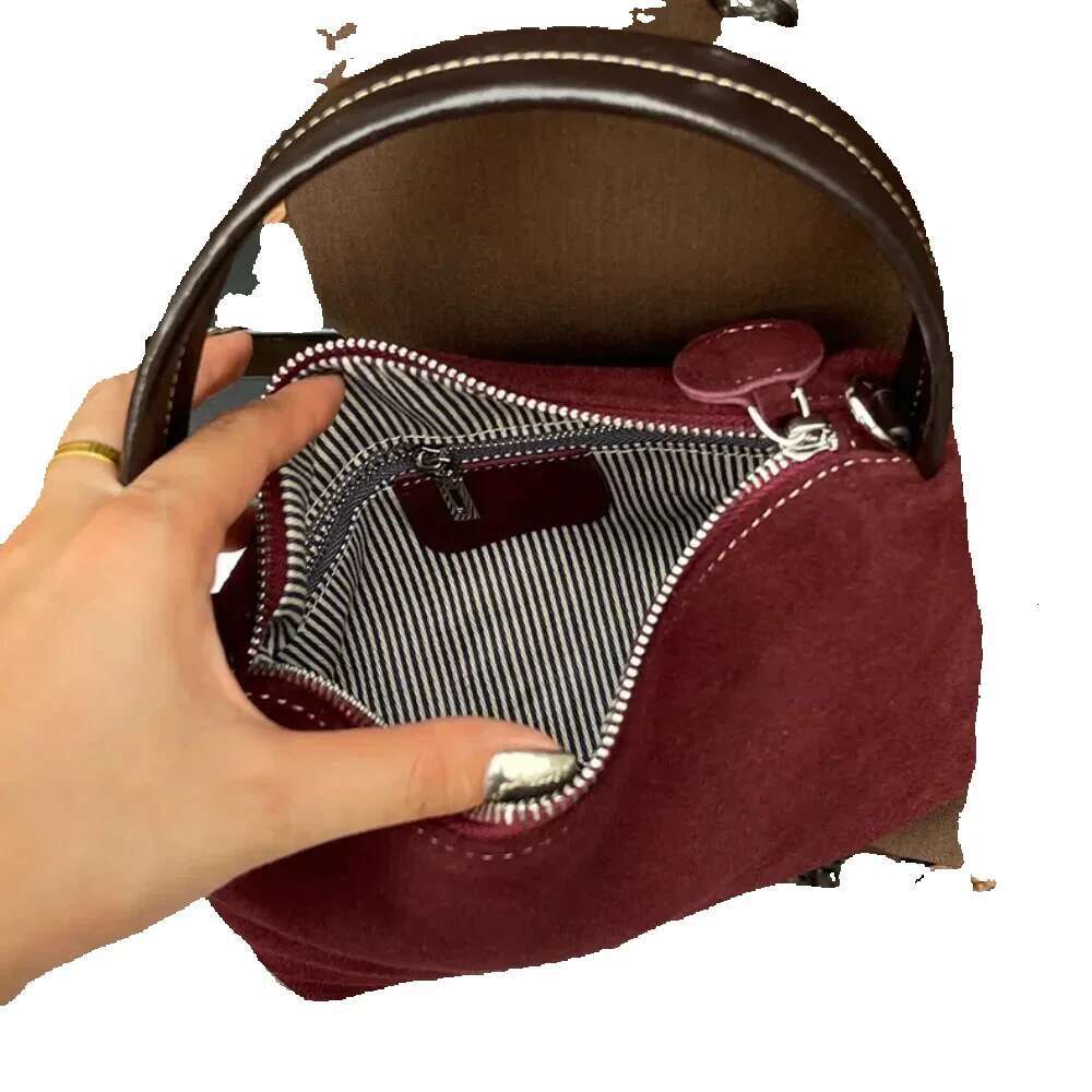 Motingsome Mini Pouch Suede Cowhide Portable Lunch Box 2024 New Versatile Hand Bag Retro Shoulder Messenger Purse