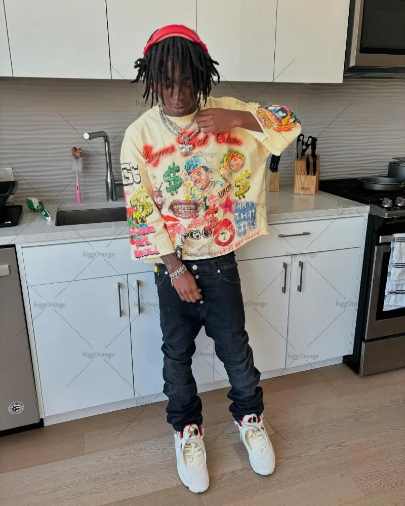 High Street Trend Harajuku Y2K Personalized Printed Loose T-shirt Men Retro Classic Punk Rock Casual Versatile Top Women 250324