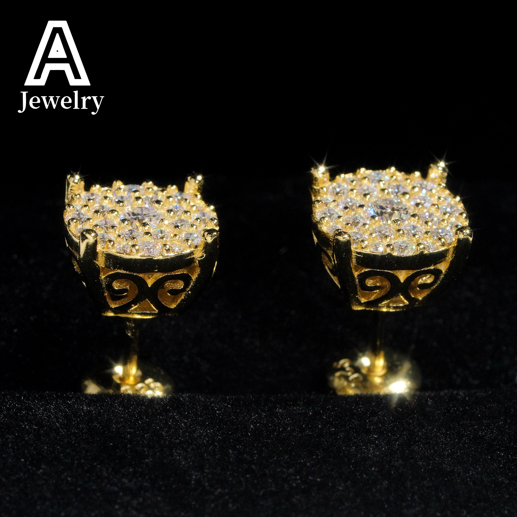 Claw Setting Cluster Earrings Fashion Hip Hop Moissanite Diamond Ear Studs 925 Sterling Silver Jewelry For Men Women