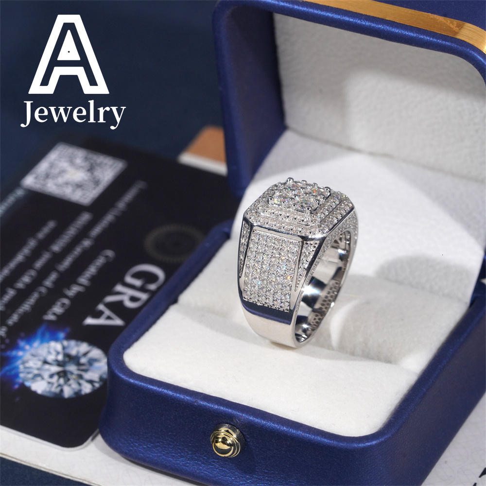 Special Offers Square Moissanite Engagement Ring Shimmering Hip Hop Jewelry Silver Mens Ring with GRA Certificate