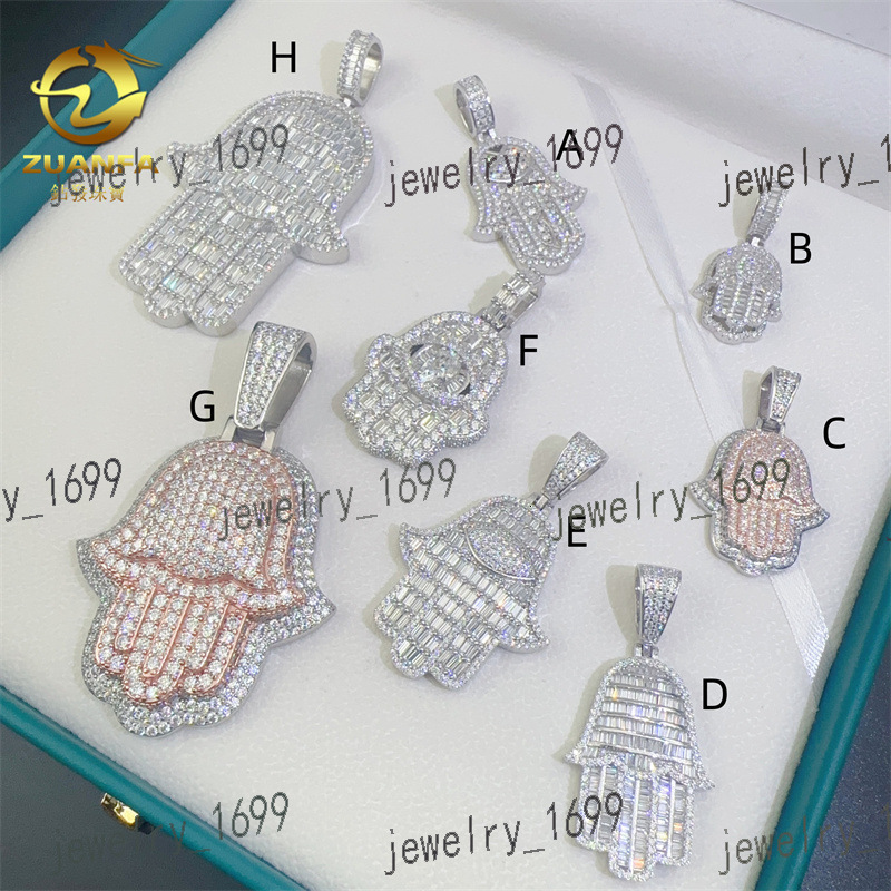 New Mens and Womens Palm Hip Hop Pendant Jewelry 925 Silver Mozambique Pendant Can Pass Through a Single Stone Tennis Chain