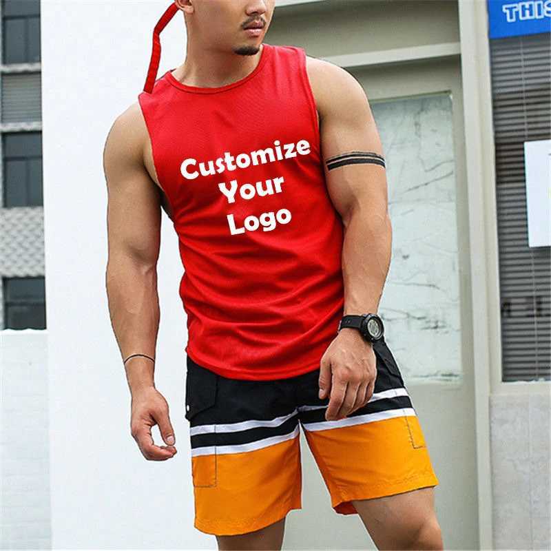 Customized mens sleeveless fitness T-shirt fashionable mens muscle training vest exercise and fitness vest top-level mens sports top mens Blous X25032