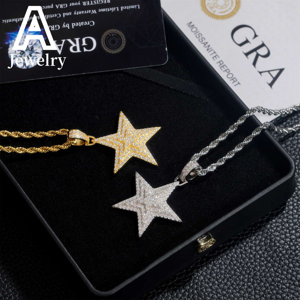 Hip Hop Fashion Jewelry 3 Layers Star Shape Moissanite Pendants