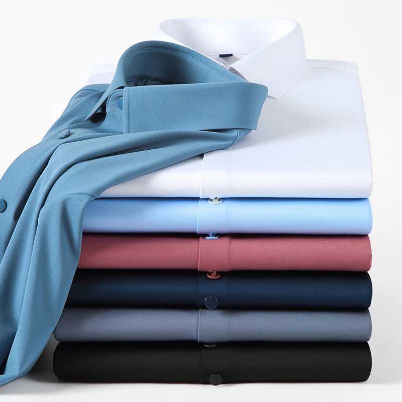 High quality stretch wrinkle resistant mens shirt long sleeved dress mens slim fit social business shirt striped shirt S-5XL X250324