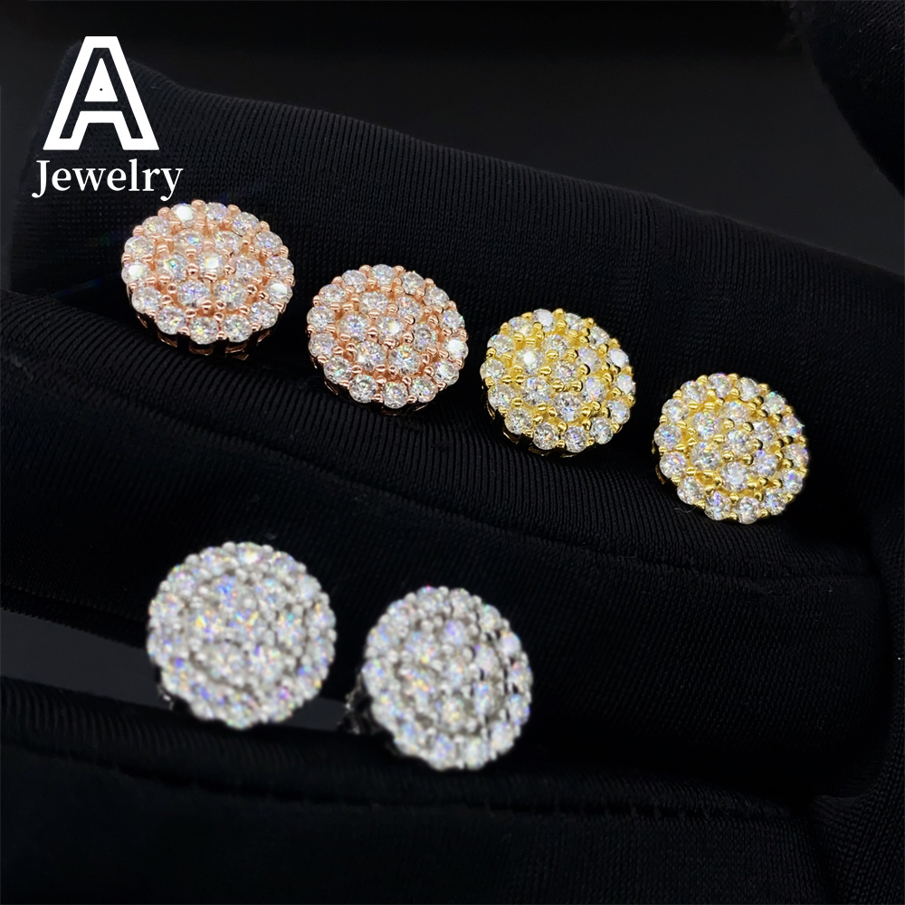 Newly launched 925 silver vvs Moissanite fashion round mens and womens hip hop advanced explosive earrings