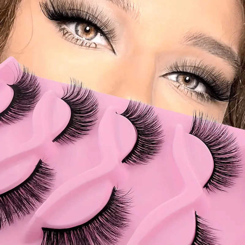 Five pairs of hard stem fake eyelashes with elongated tail natural cross thick and slanted fly elongated eyelashes W250324