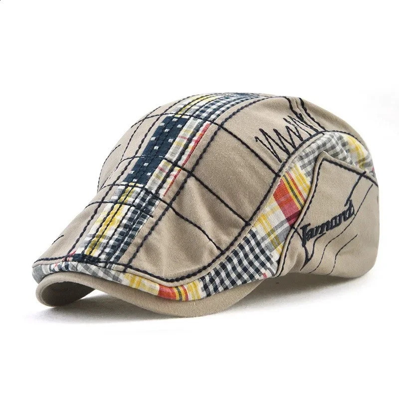Europ American Leisure Forward Hat Men Irregular Embroidered Beret Plaid Spliced Baseball Cap Male Spring Autumn Sunshade Women 250321