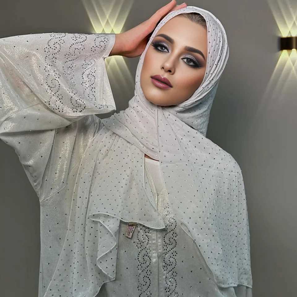 High quality chiffon Rhinestone Muslim headscarf Arab Fem ordinary packaging long shawl Islamic foard X250324