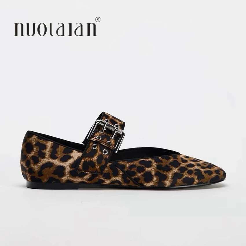 Fashion Womens Leopard Print Casual Flat Shoe Summer Mary Jane Shoes Woman Slip-on Flats