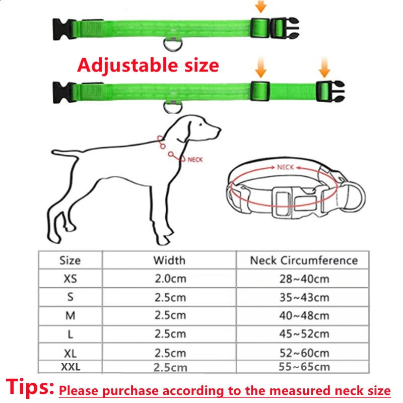 USB Rechargeable Luminous Collar Adjustable Led Glowing Dog Collar for Large Small Dogs Cat Night Light Collar Pet Safety Harnes 250320