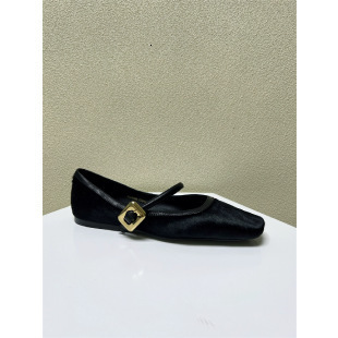 2025 New Women's One Word Soft Leather Leopard Pattern Square Head Designer Fashion Flat Bottom Shallow Mouth Single Shoe Women's Style