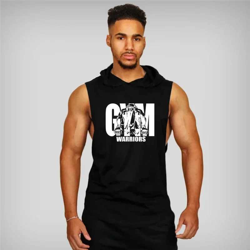 Muscle mens gym clothing mens bodybuilding hoodie vest cotton sleeveless vest sports shirt fitness top X250324