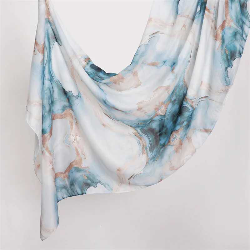 Ocean Abyss Printed Headscarf Breathable Lightweight Soft Cotton Artificial Silk Adhesive Weaving Muslim Yarn Watercolor Flower Scarf X250324