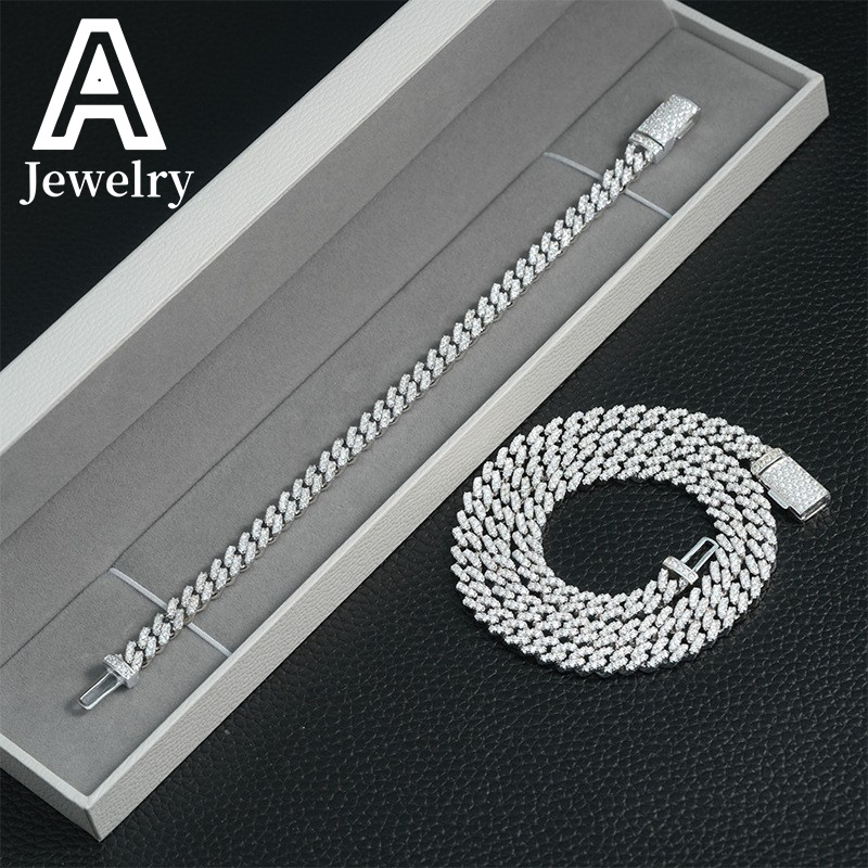 6mm Diamond Iced Out Cuban Link Chain 925 Sterling Silver Moissanite Necklace Hip Hop Jewelry Necklace Bracelet