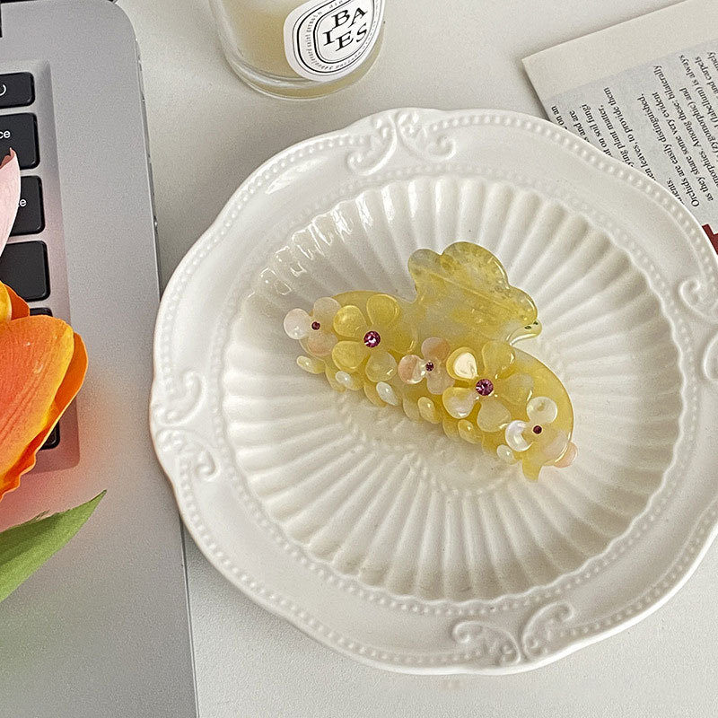 Heavy Acetate Flower Series Small Fresh Medium Acetate Stereoscopic Flowers Colorful Diamonds Hair Grip Female Long Hair Clips