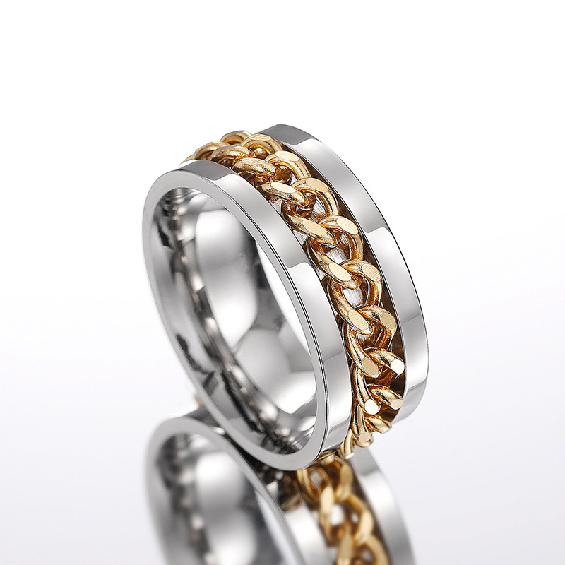 Hip Hop ring classic designer jewelry Chain rotatable ring titanium steel alloy goldplated ring fashion accessories