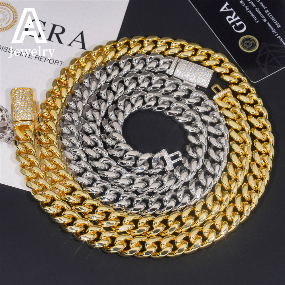 Hip Hop 12mm Wide 316L Stainless Steel Cuban Chains 925 Silver VVS Moissanite Lock Fashion Men Necklace Bracelet