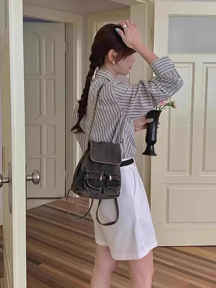 JIAERDI Retro Cowboy Mini Backpack Womens Retro Street Pocket Chain Chic Y2k Mochila Casual Backpack Aesthetics 250318