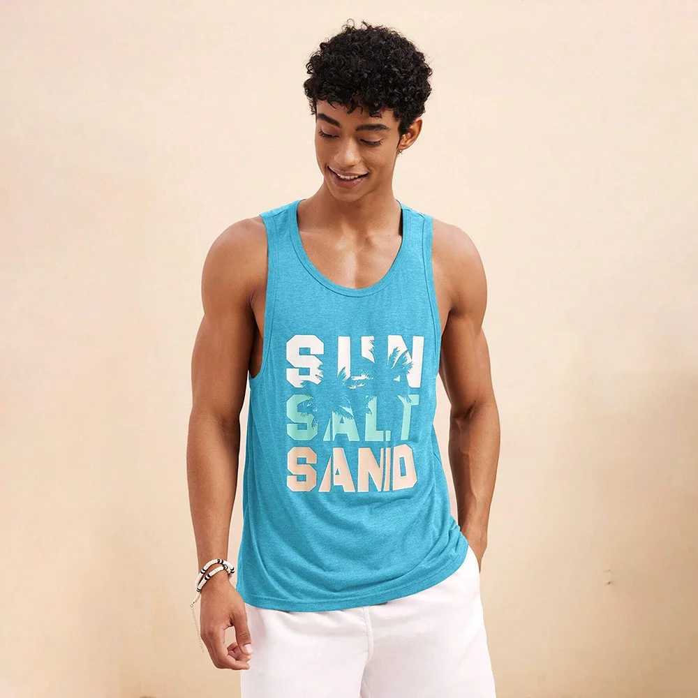 Interesting Coconut Tree Printed Mens Tank Top Hawaii Beach Vacation Mens Sleeveless Summer Fashion Breathable Loose Tank Top X250324