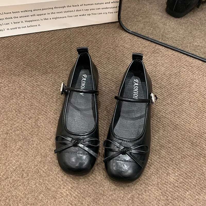 Hot Sale Ladies Mary Janes Women's Flats Outdoor Daily Flat Women Buckle Strap Bow Tie Soft Bottom Light Shoes Female