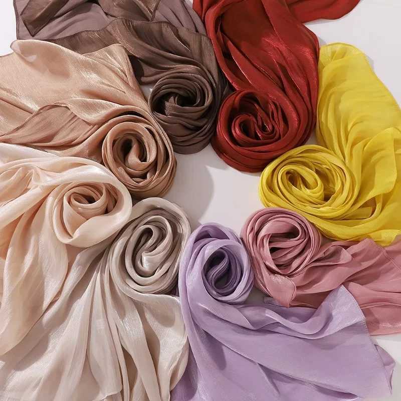 Fem Micro Light Shawl Silk Headscarf Breathable Cool Island Satin Silk Veil Muslim Shining Silk Shawl Wen Scarf X250324