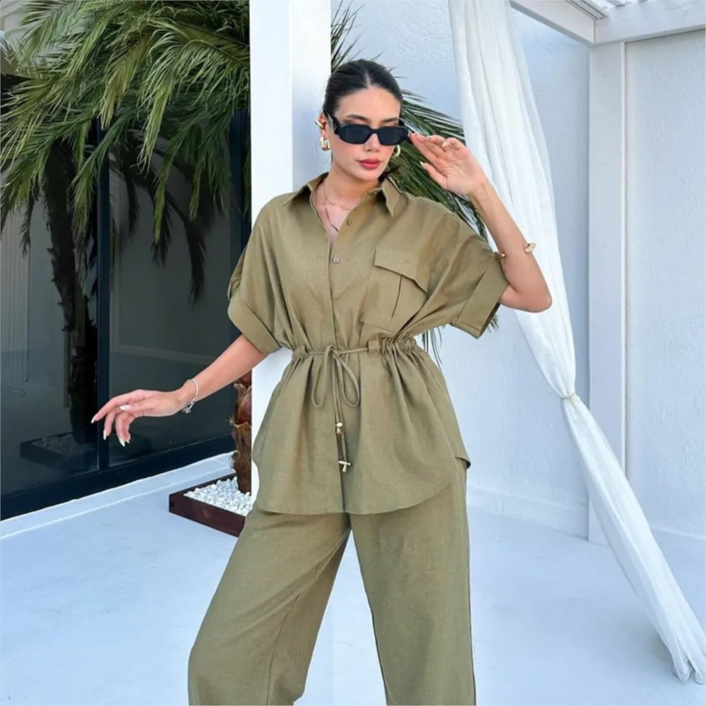 Summer Fashionable Casual Set For Female Workers With Wind Drawstring Pocket Two Piece Set For Women Streetwear 250324