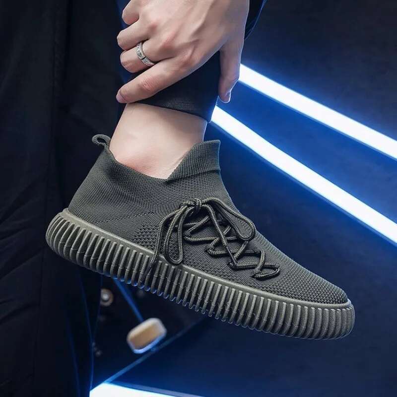 Solid Fashion Knitting Casual Shoes Men Super Light Breathable Stretch Socks Sneakers Slip on Tenis Mascuo Black ato