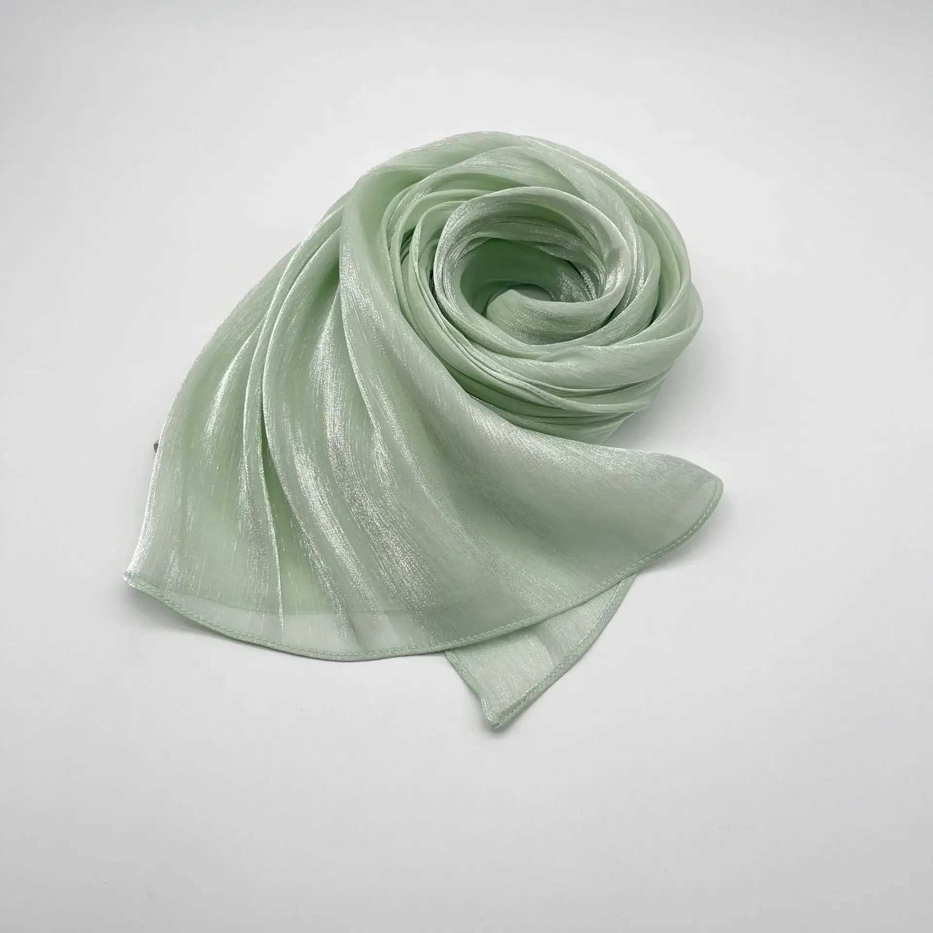 New breathable Cool Island satin scarf smooth crepe long towel shimmering shawl shiny silk headscarf long shawl X250324