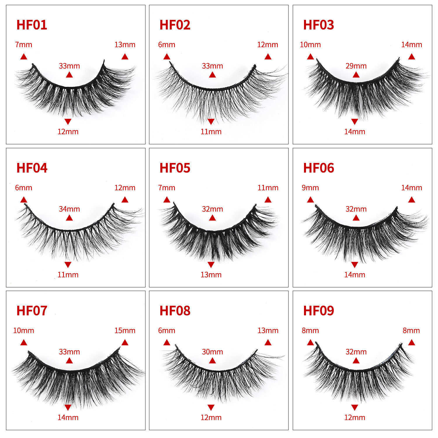 5 pairs of natural multi-layered hard stem false eyelashes with three-dimensional curling 5 pairs of black stem W250324