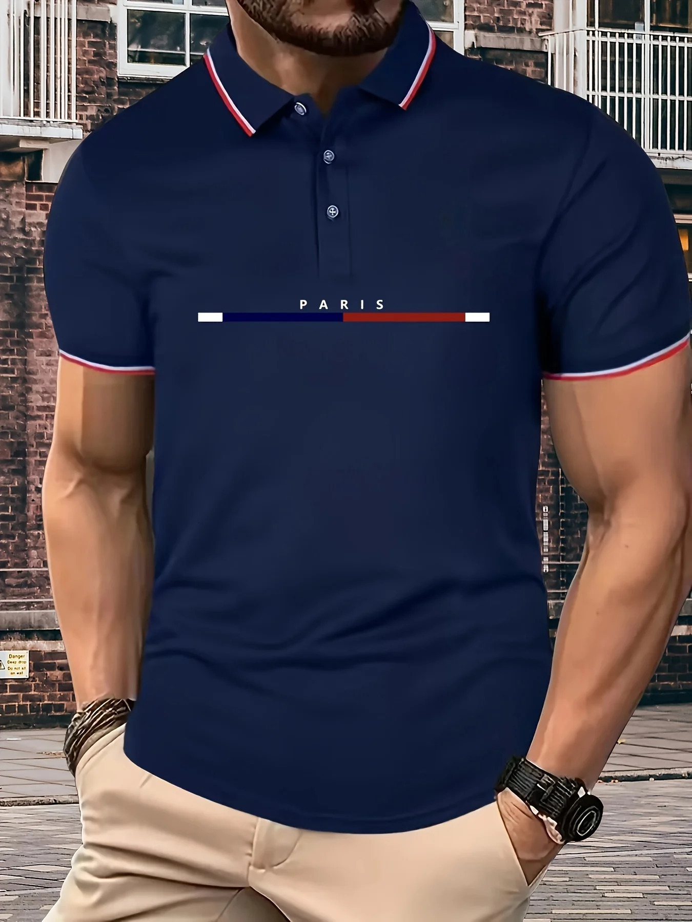 Mens Summer Cotton PARIS pattern POLO Shirt Tops 250324