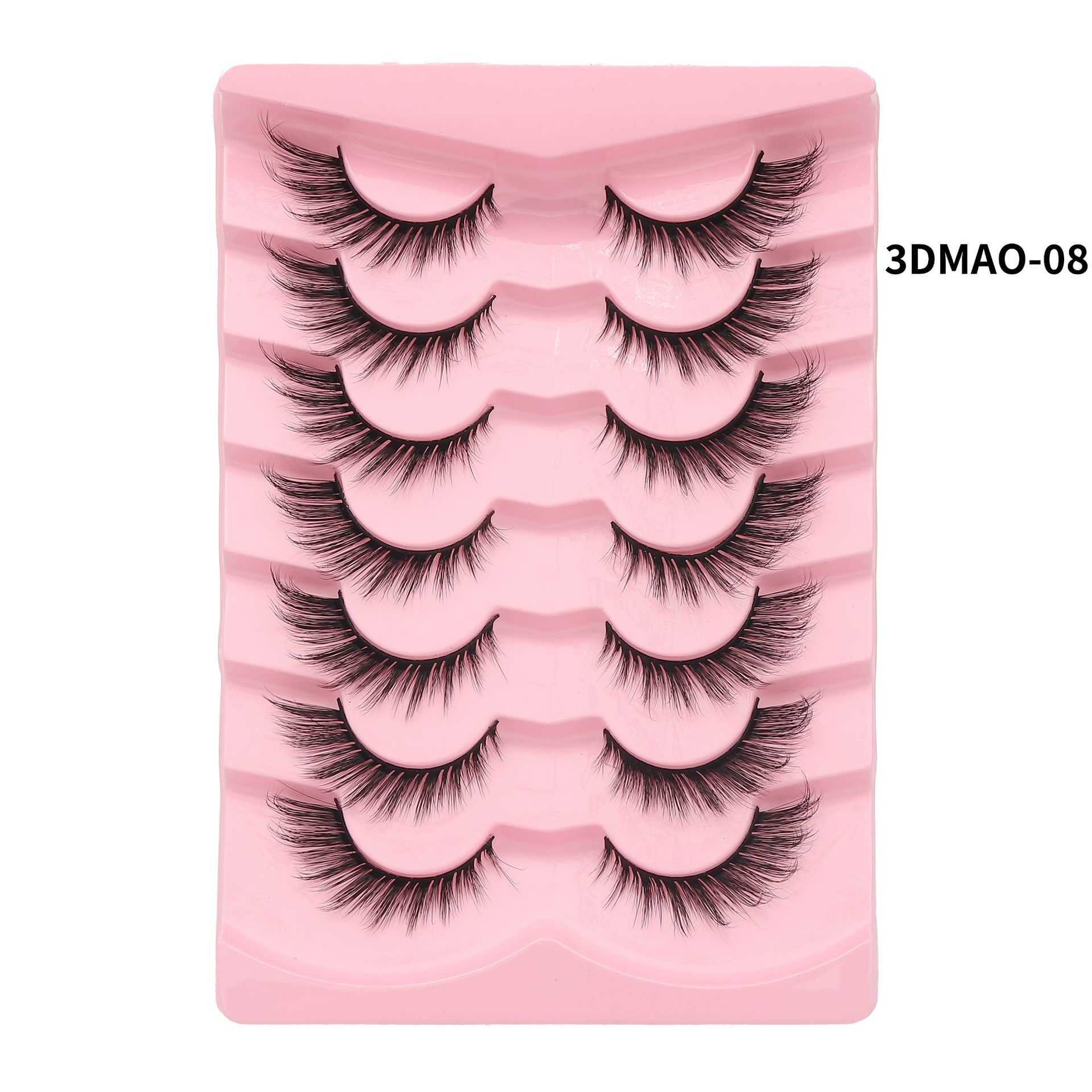 Cat eye fox series diagonal flying false eyelashes 7 pairs set thick and exaggerated curled multi-layer one-piece eyelashes W250324