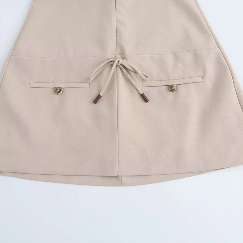 Willshela Women Fashion Beige Lace Up Front Zipper Backless Mini Dress Vintage Halter V-Neck Sleeveless Female Chic Lady Dresses 250324