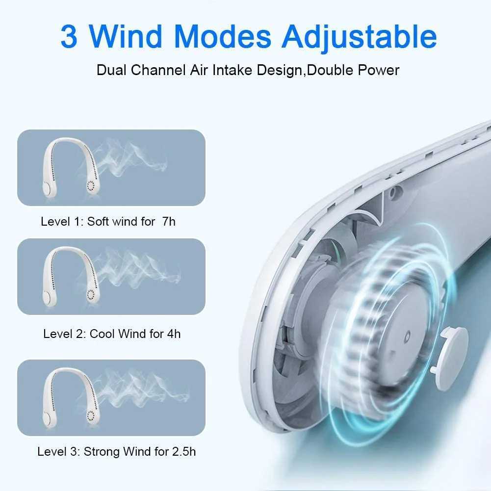 New Mini Neck Fan Portable Bladeless Suspension Neck 1200mAh Charging Air Cooler 3-speed Mini Summer Sports Fan Z250324