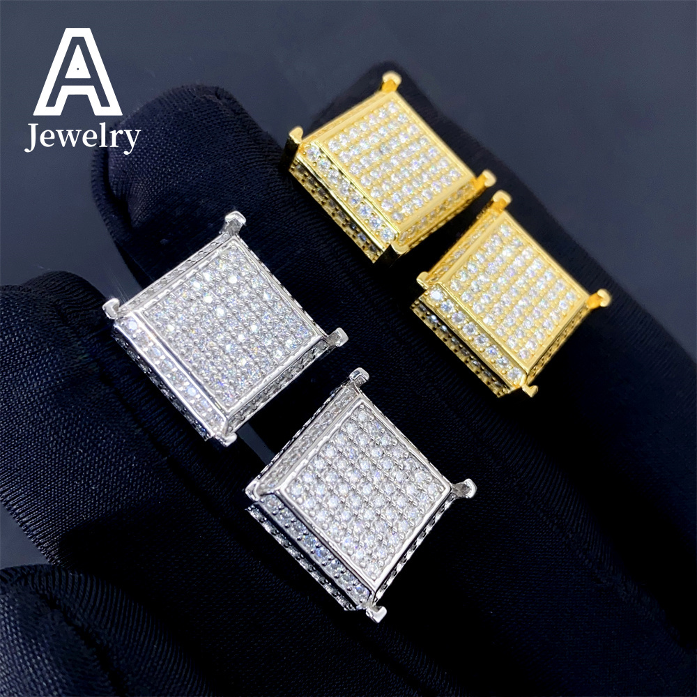 European and American classic fashion male and female princess square full diamond stud Hip Hop 925 sterling silver Moissamite s