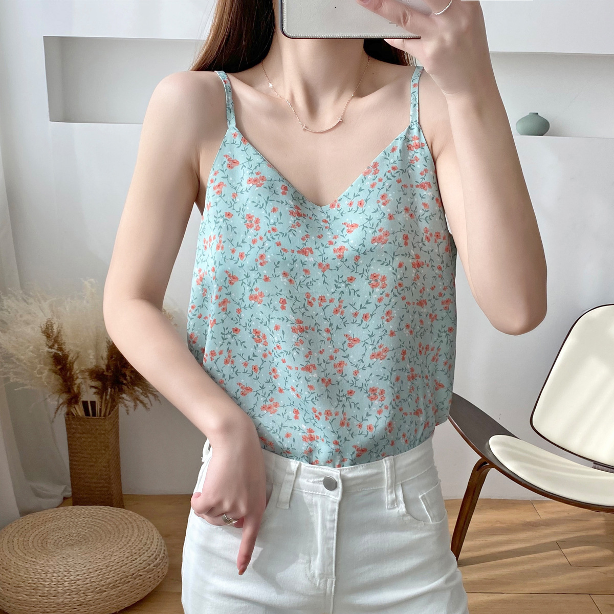 Korean Version Versatile Loose Camisole For Women In Summer 2025 Wearing Chiffon Small Floral Bottom Vest And Top Inside Trendy Trend