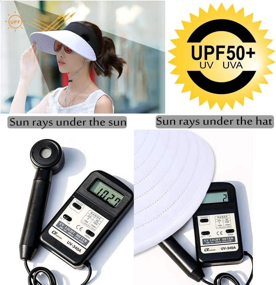 2PCS Wide Brim Sun Visor Hat Women Large UV Protective Golf Beach Cap Korea 250322