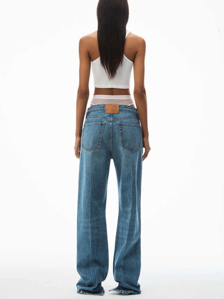 TWOTWINSTYLE Colorblock Street Straight Jeans For Women High Waist Spliced Button Sexy Denim Pants Female Fashion Style New