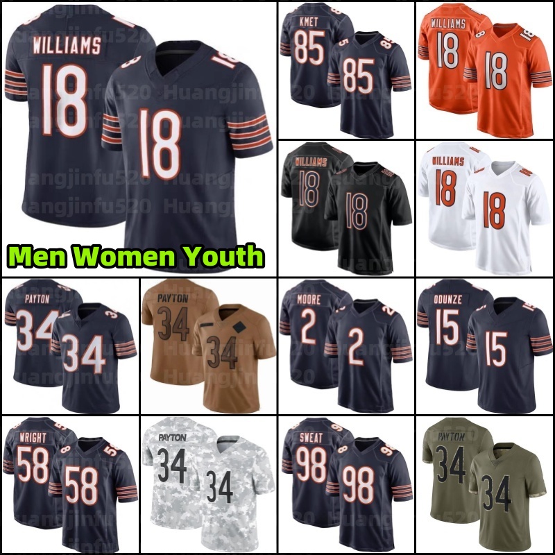 18 Caleb Williams Colston Loveland DJ Moore Football Jersey Rome Odunze Cole Kmet Swift Walter Payton Jaylon Johnson Tory Taylor Brisker Hester Ditka BURDEN III